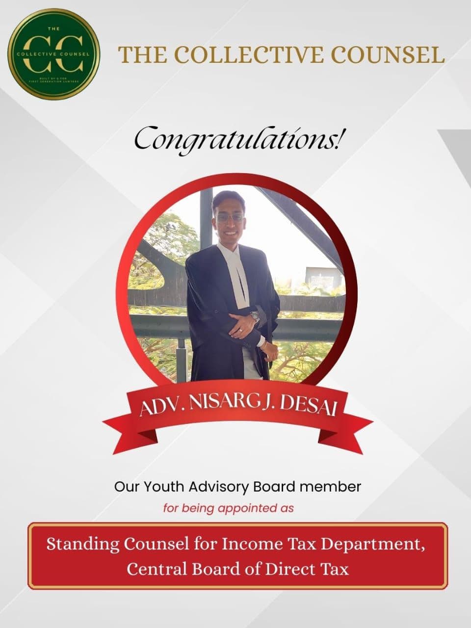 Congratulations to Adv. Nisarg J Desai